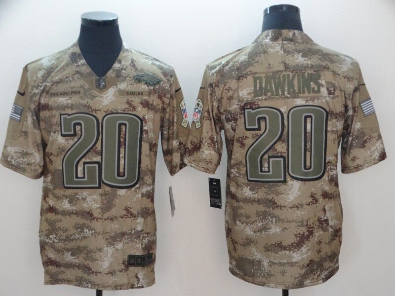 Men  Custom Philadelphia Eagles #20 Dawkins Nike Camo 2024 Salute to Service Limited NFL Jersey